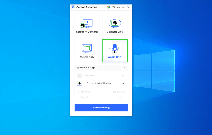 Select Audio Only Recording Mode