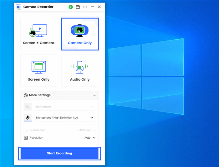 Select Camera Only Mode and Initiate Recording