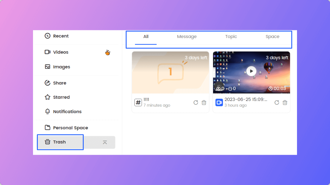 Trash Content Interface