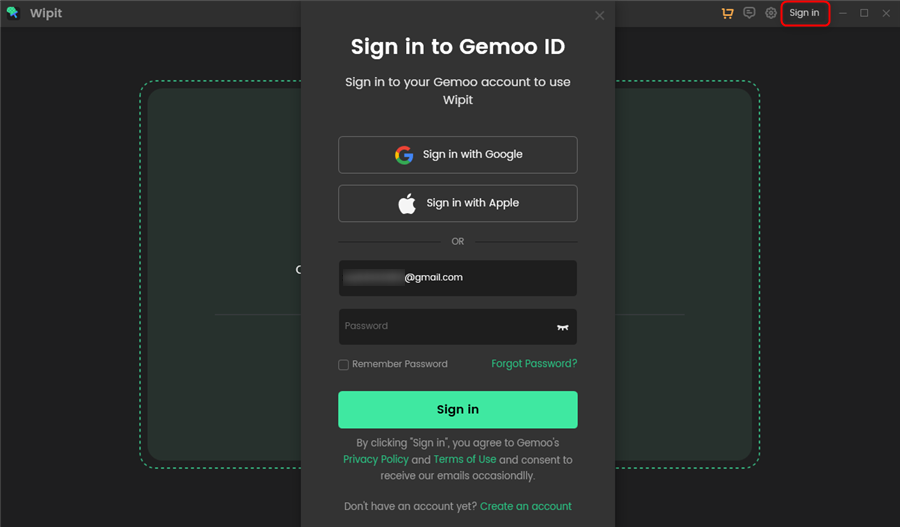 Sign in Wipit with the Email You Purchase Wipit