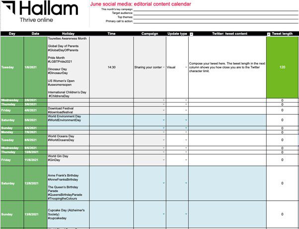 Hallam's Social Media Content Calendar