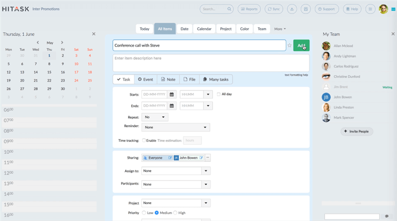 Hitask Interface