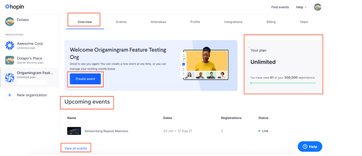 Hopin Operating Interface