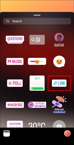 Select the Link Sticker