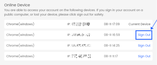 Select Sign out Option