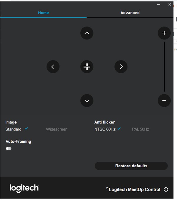 Zoom out Logitech Webcam in the Home Screen