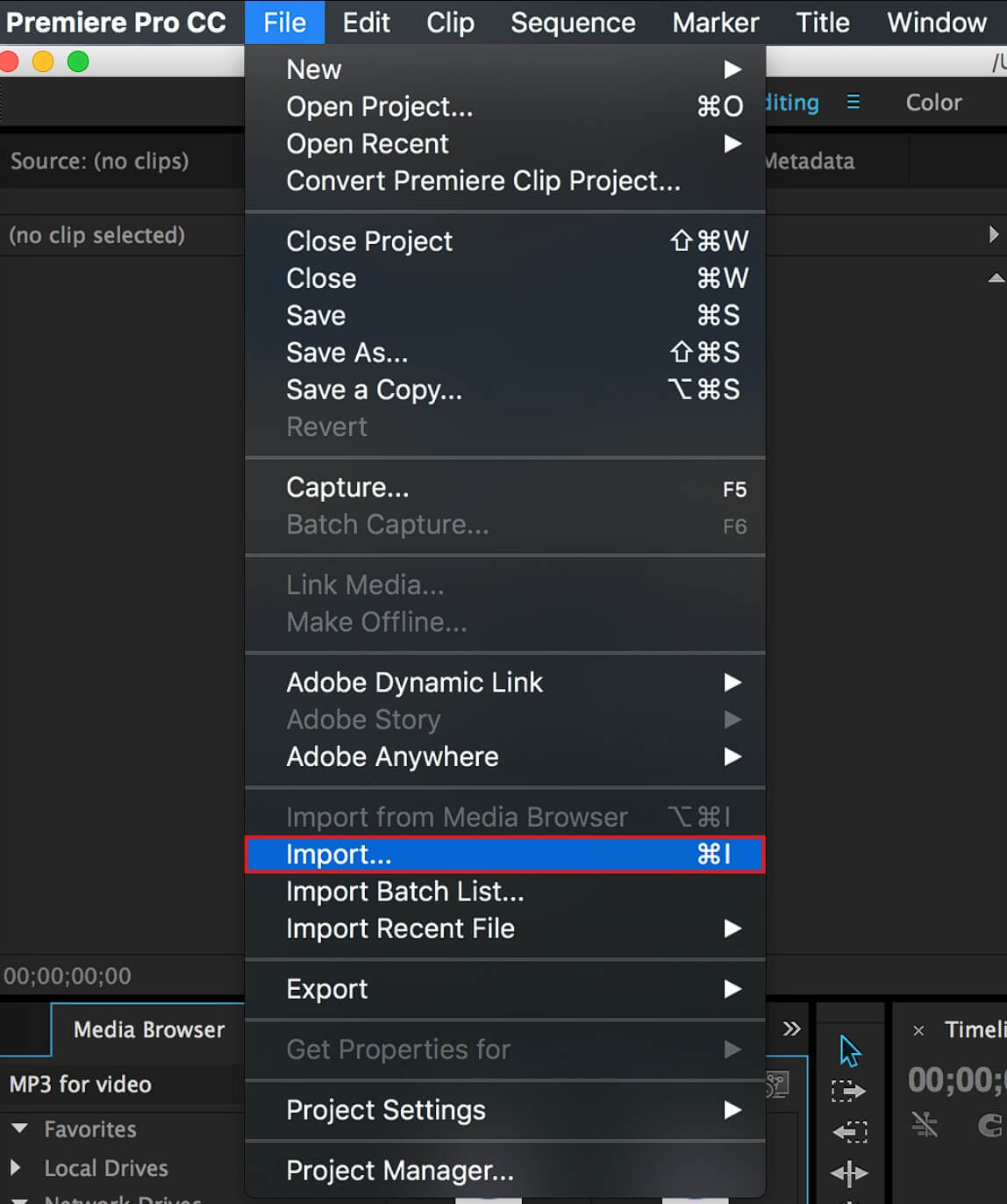 Import Your Shaky Video to Premiere Pro