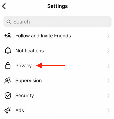 Tap on the Privacy Option
