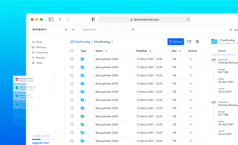 Internxt Interface