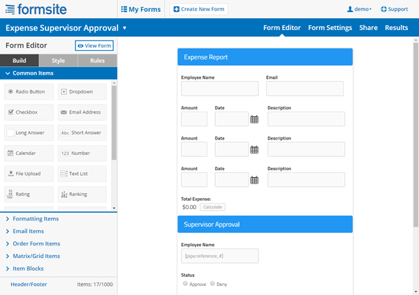 Formsite Interface