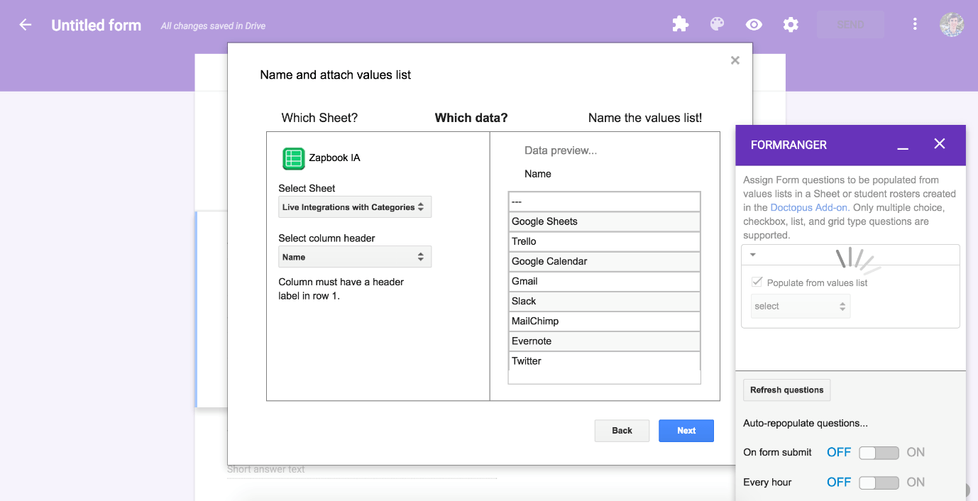 Google Forms Interface