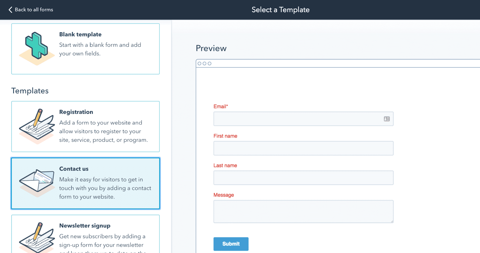 Hubspot Forms Interface