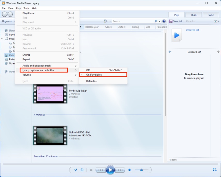 Add Subtitle to MP4 Windows Media Player