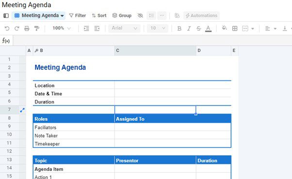 Agenda Meeting Template - Meeting Agenda and Attendees by Spreadsheet