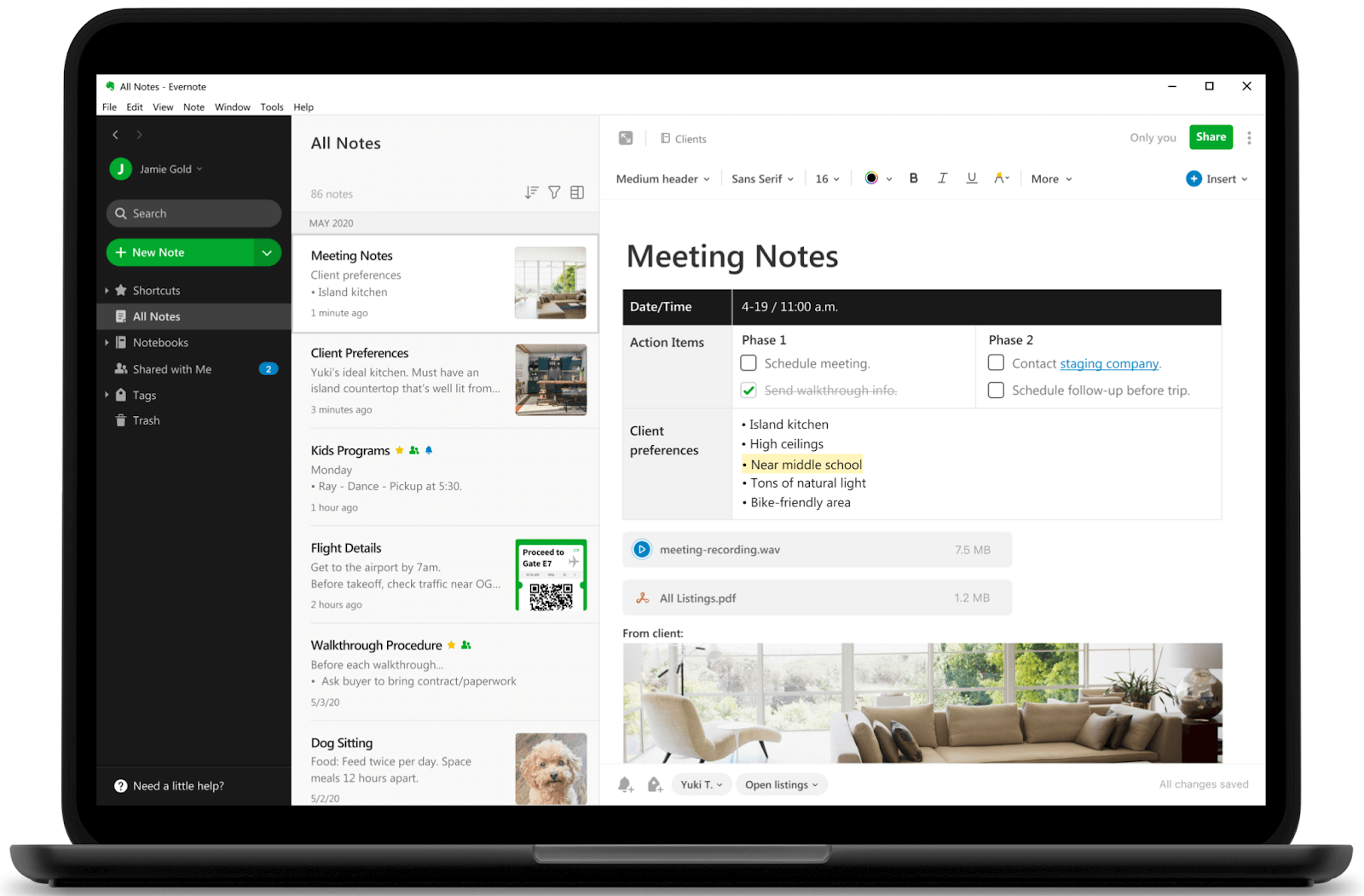 Interface of Evernote