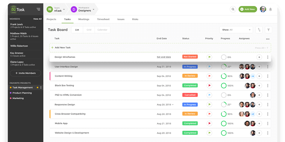 nTask Interface