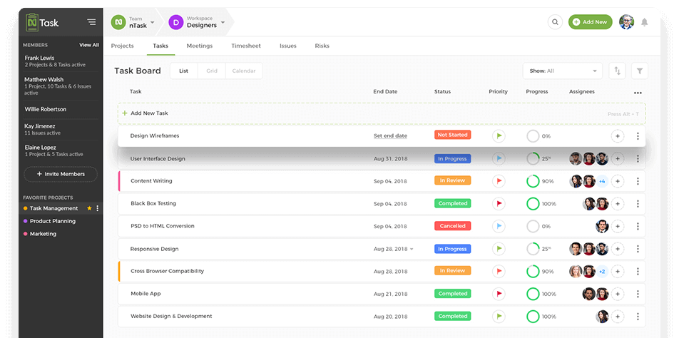 Interface of nTask