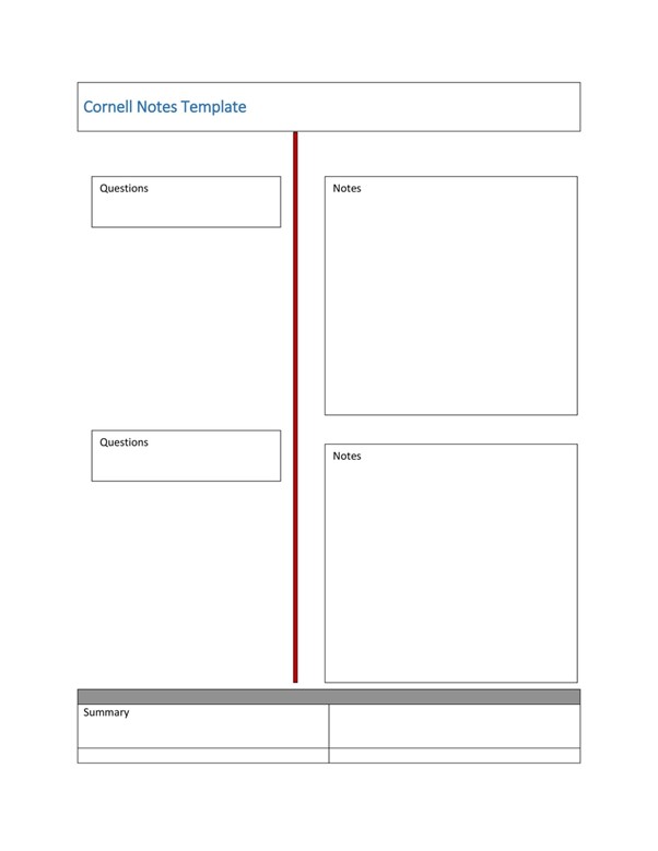 Note Taking Templates - Cornell Note Templates