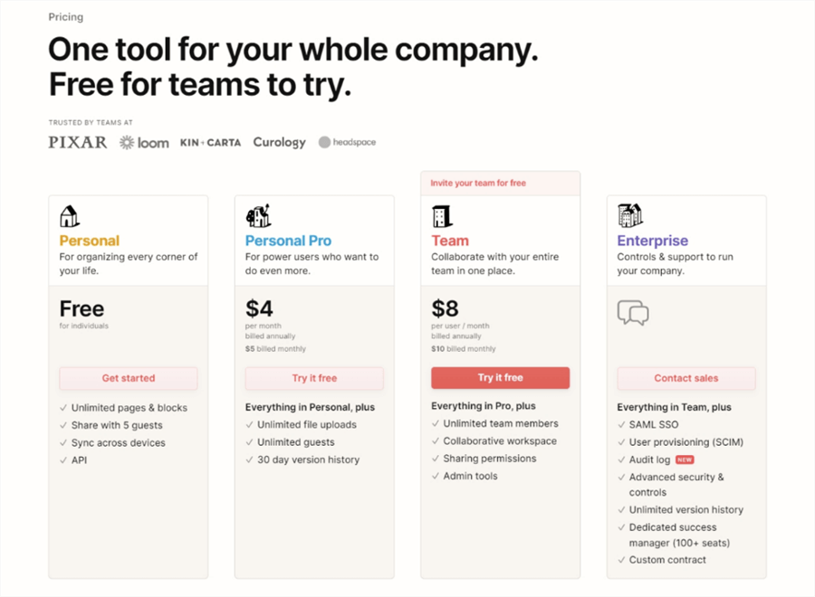 Notion Pricing Plans