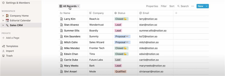 Notion Table Database Block