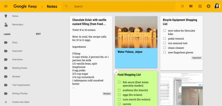 Google Keep Interface