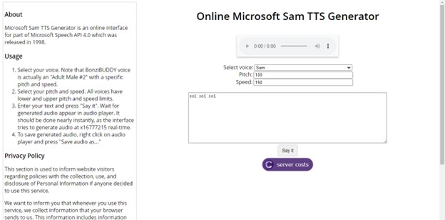 Online Microsoft Sam TTS Generator - TETYYS