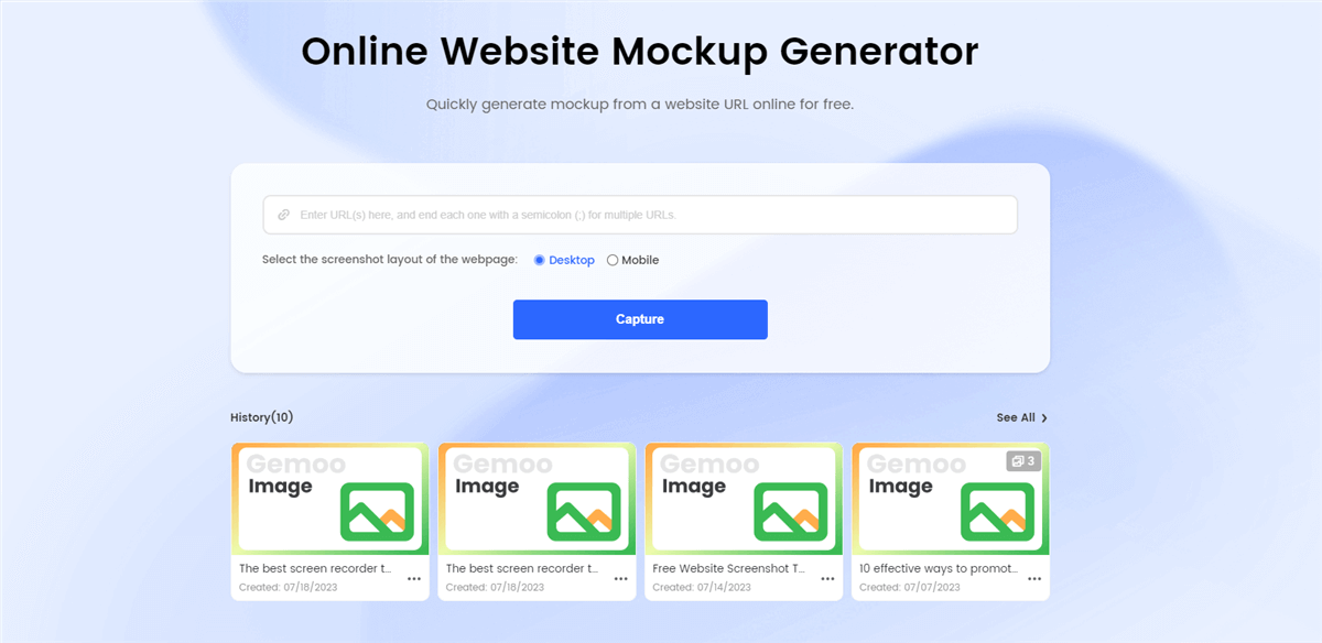 Gemoo Website Mockup Generator Landing Page