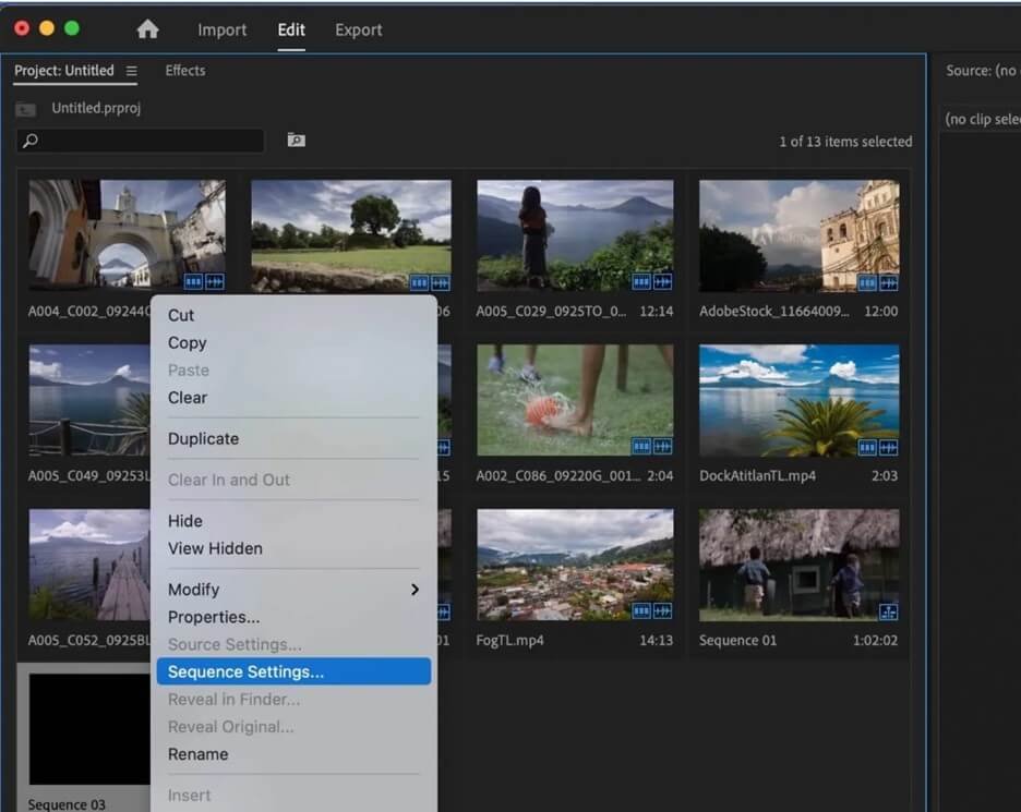 Open Sequence Settings