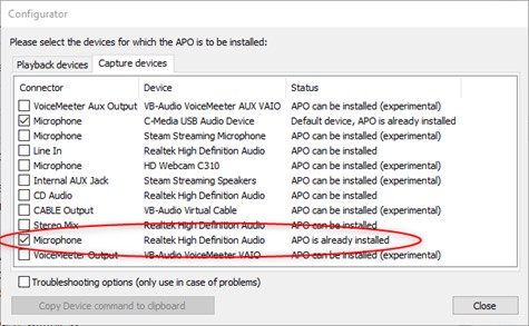 Pick Microphone from Configurator