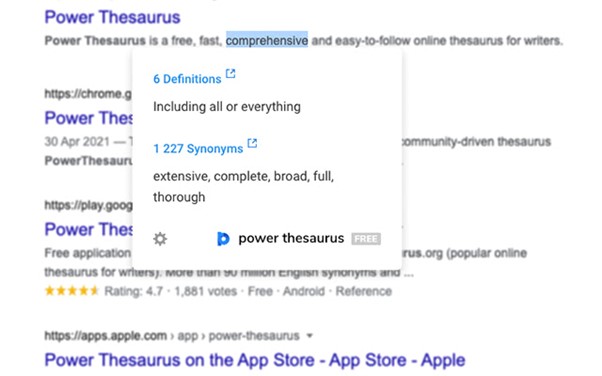 Power Thesaurus Extension Interface