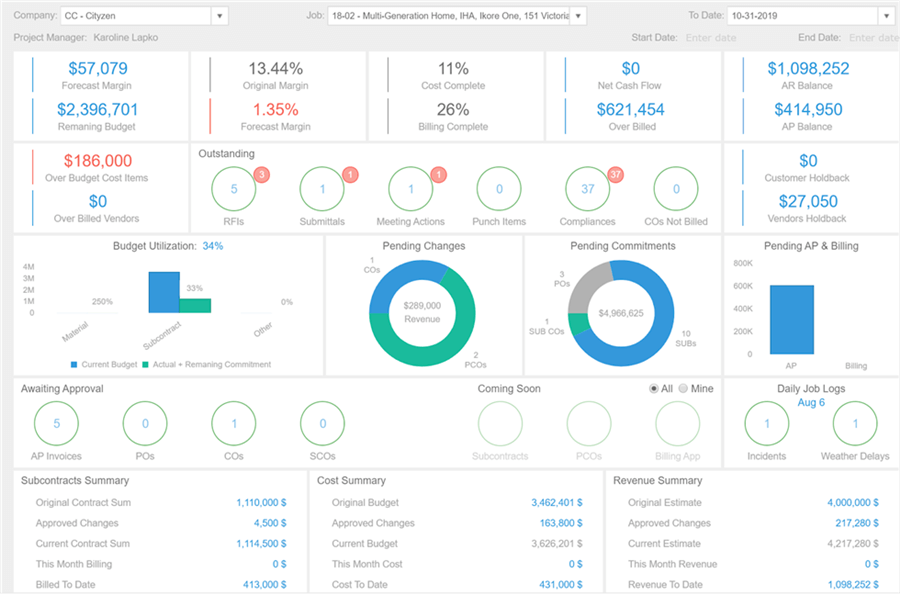 Interface of Premier Construction Software