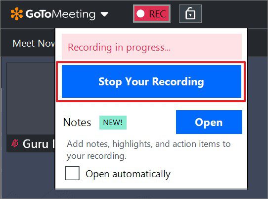 Click on Stop Your Recording