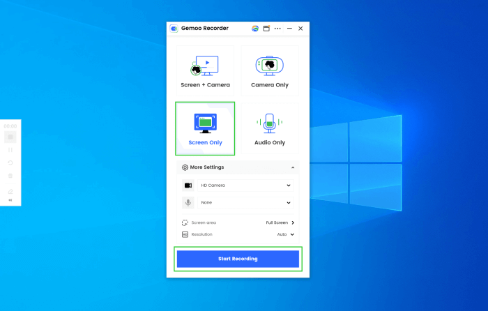 Launch Gemoo Recorder and Choose the Screen Only Mode