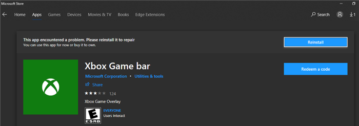 Reinstall Xbox Game Bar