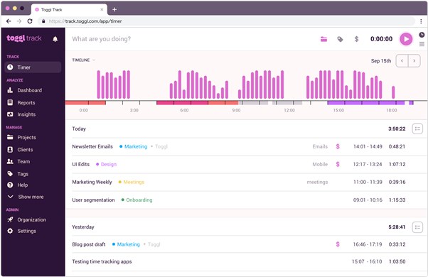 Toggl Interface