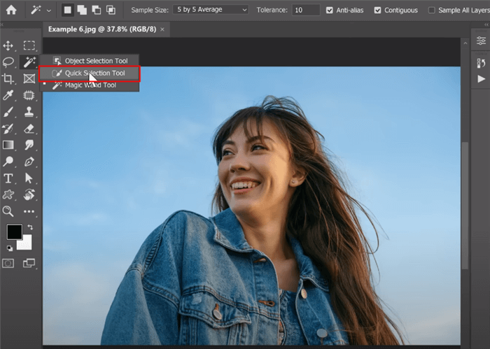 Remove Hair in Photoshop via Quick Selection Tool