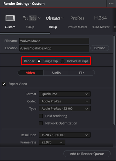 Choose the Render Settings option