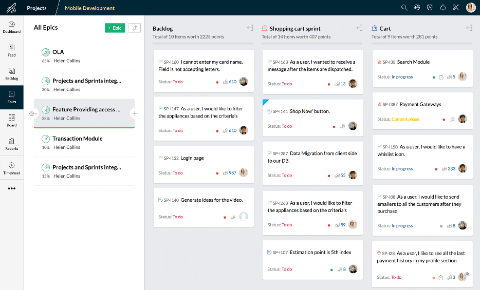 Zoho Sprints Interface