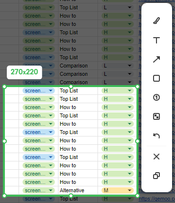 Screenshot in Excel via Gemoo Snap