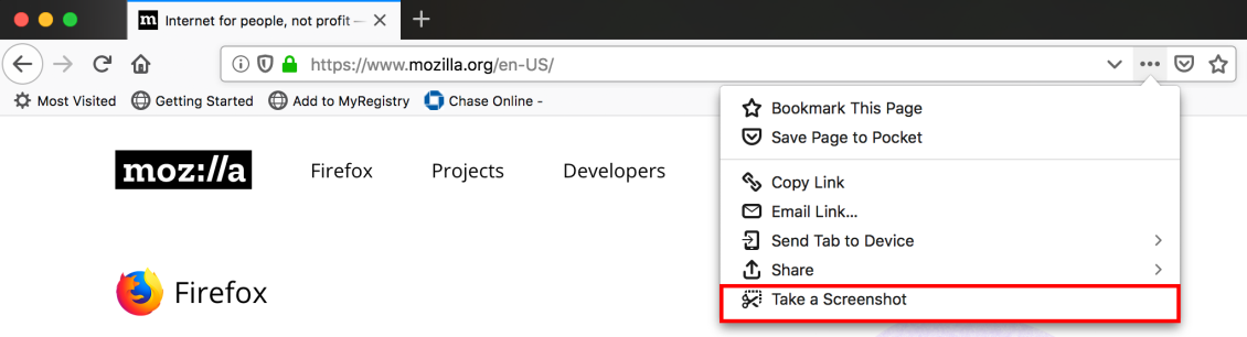Built-in screenshot tool in FireFox