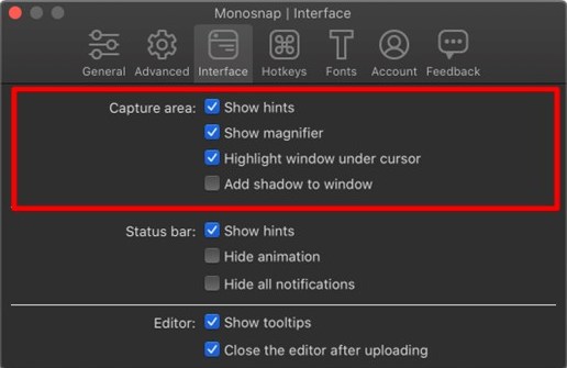 Monosnap Interface