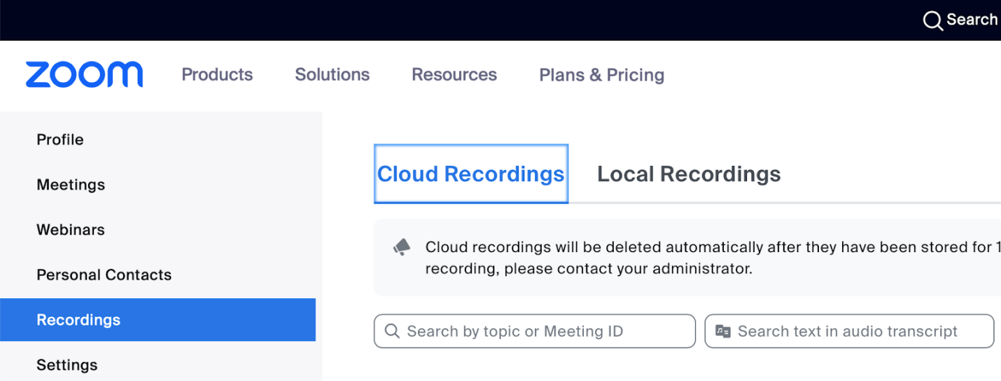 See Zoom Cloud Recordings