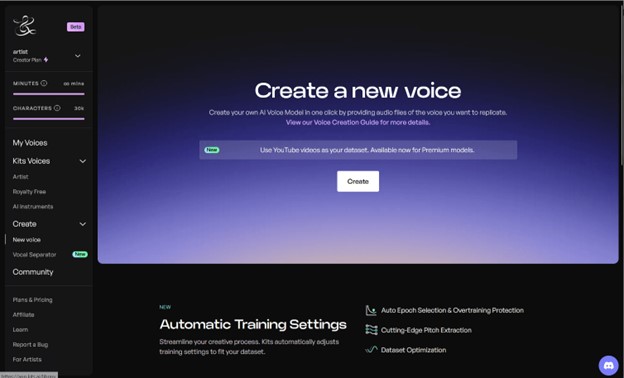 Select to Create New Voice