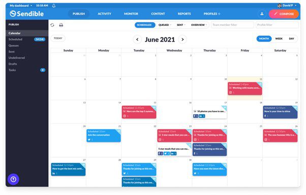 Sendible Social Media Content Calendar