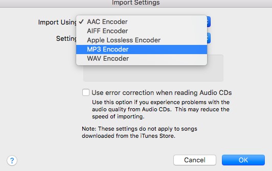 Set Import Settings To MP3 Encoder