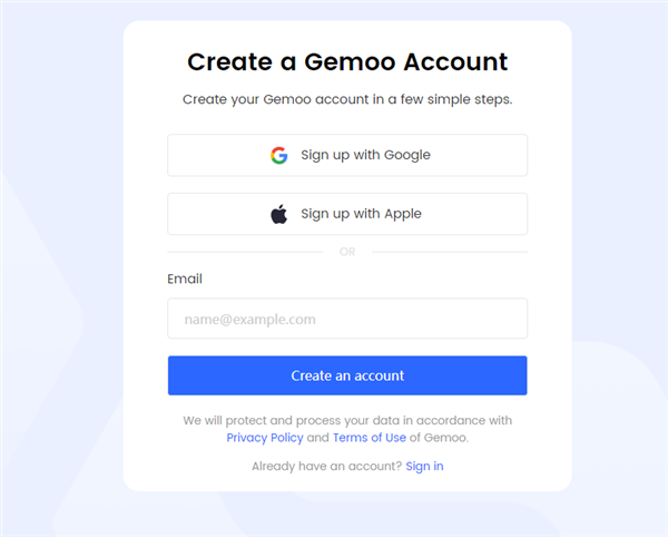 Sign in to Gemoo Cloud