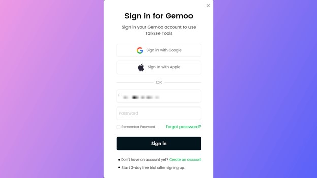 sign in to gemoo talkeze