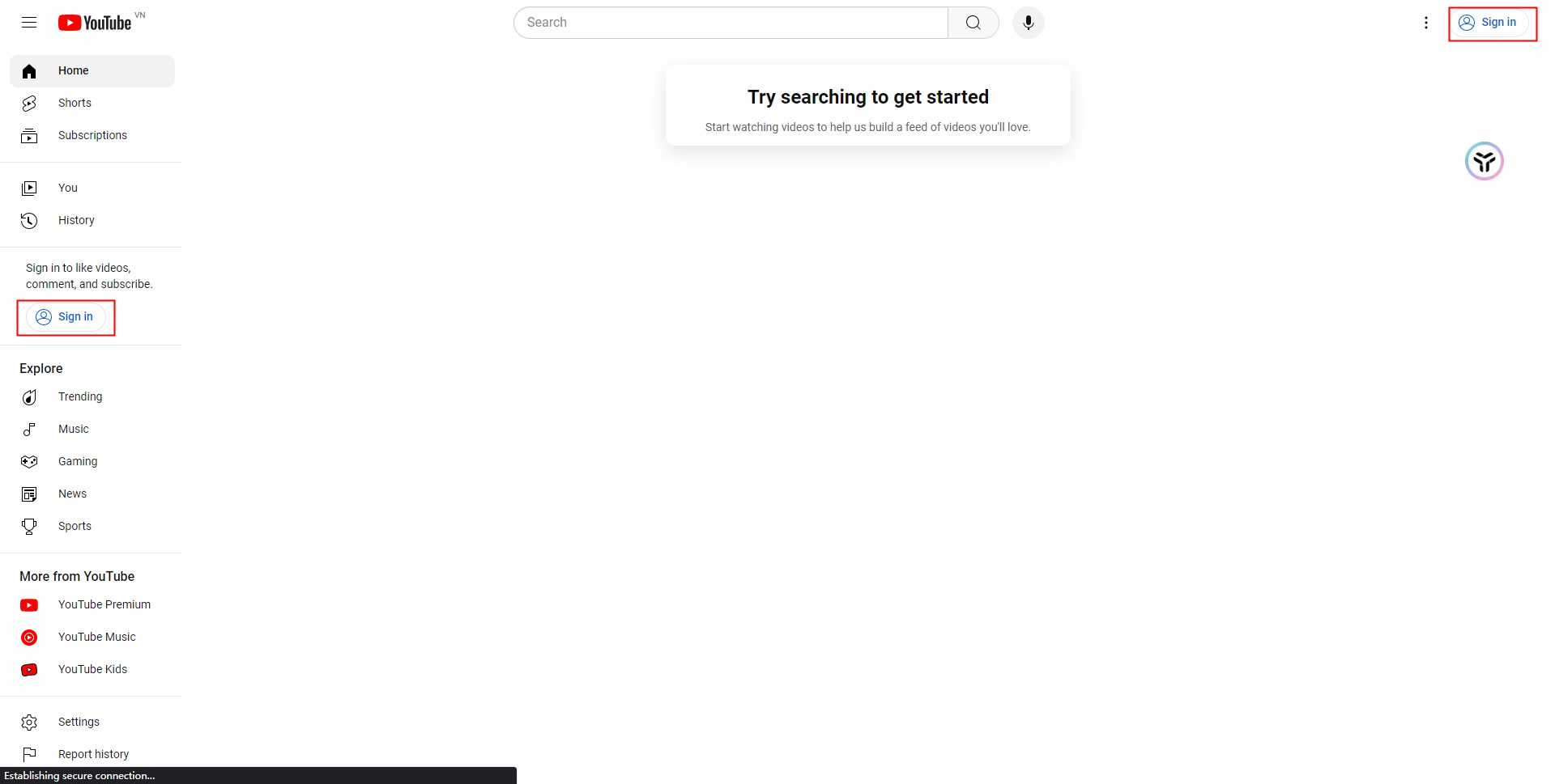 Sign in Youtube