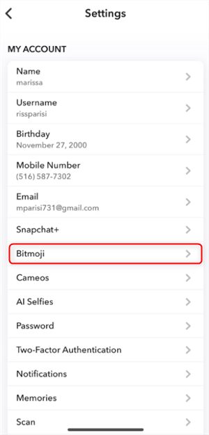 Tap on the Bitmoji Option