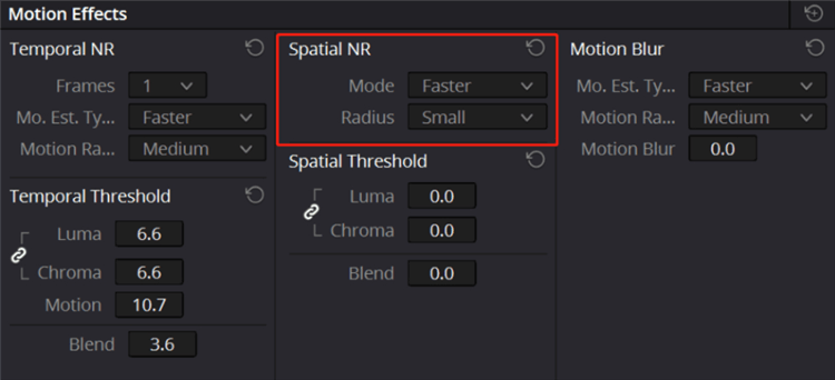 Adjust Spatial NR Settings